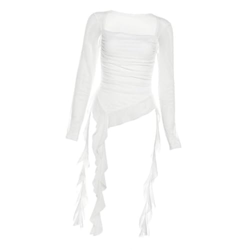 Image of Women's Y2K Long Sleeve T Shirt Classic Streetwear for Wedding Dating Gothic XL White