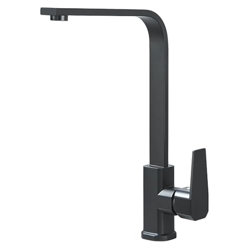 JUNSOTTOT Grifo de cocina cuadrado negro mate monobloque 1 agujero monomando moderno con cuello