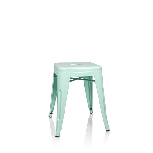 hjh OFFICE 645007 Taburete de Metal VANTAGGIO Verde Pastel Mate Taburete bajo apilable de diseño Industrial