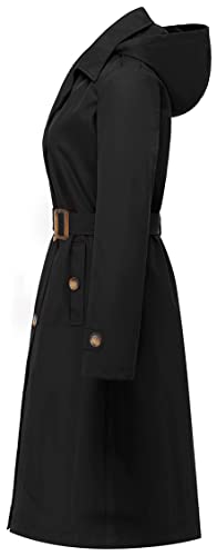 Chrisuno Women's Double Breasted Long Trench Coats Mid-Length Belted Overcoat Dress Jacket with Detachable Hood4