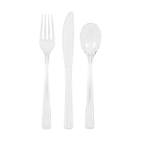 Unique UK 39480 Clear Assorted Plastic Re-usable Cutlery Set 18 Pcs, Pack of 18 Cover