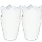 MyBakning Large size White Tulip Baking Cups 2-1/4"(Base diameter) x 4"(Wall height) Greaseproof paper baking cupcake Muffin liners, Case of 130 pcs
