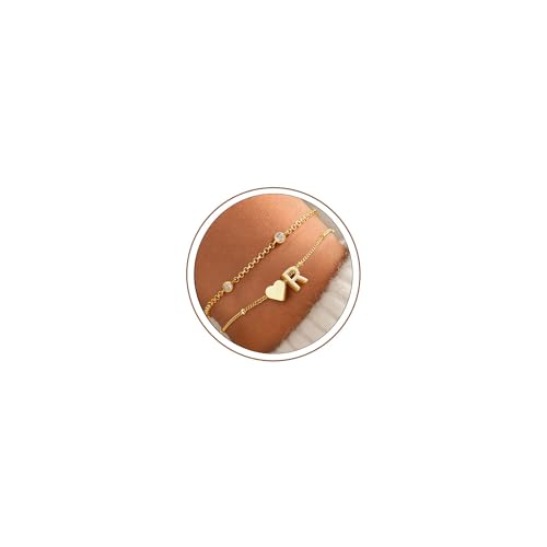 Turandoss Heart Initial R Bracelets, Ideal Gifts for Women