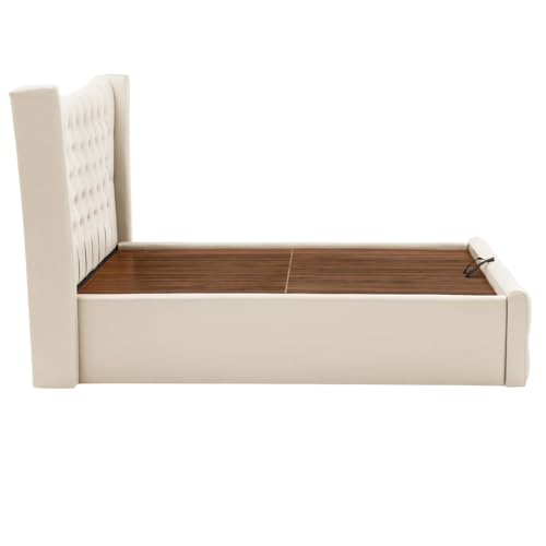 Image of Wakefit Bed | Queen (78 X 60) Solid Wood Bed, Upholstered, Hydraulic, 3 Year Warranty | - Lovejoy - Beige