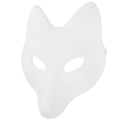 Lurrose Blank Fox Mask Pu Leather Diy White Cat Mask Japanese Kabuki Kitsune Mask Animal Unpainted Craft Mask for Masquerade Party Cosplay Costume Prop Accessory