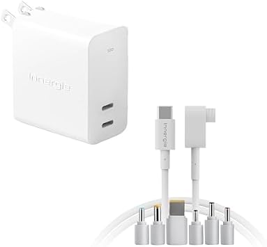 Innergie 100W GaN Laptop Bundle C10 Duo Dual USB-C Wall Charger & Universal USB-C to DC Smart Tip Cable 6 Tips for MacBook, Dell, HP, Lenovo, ASUS, iPhone, Samsung