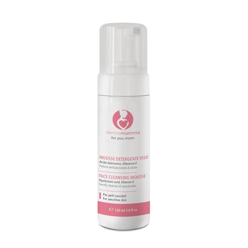 DERMOMAMMA | Mousse Detergente Viso, Vegan e Green,con Acido Ialuronico, Vitamina C, Acqua di malva Biologica, Tensioattivi Vegetali,Lava delicatamente, Indicata in Gravidanza e Allattamento-150ml