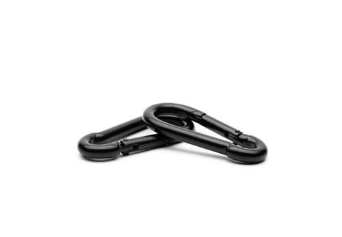 Branded Boards Black & Silver Zinc-Galvanized Heavy Duty Bushcraft Carabiner Spring Snap Clip Link Hooks 200-500lb Load 2 6 & 12 Packs (Black-5cm-2 Pack)