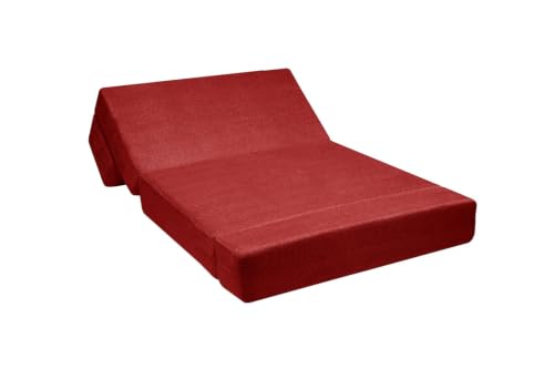Image of Los Angeles Foldable 1 Seater Sofa Cums Bed, Sofa Bed 3 X 6 Feet Jute Fabric Washable Cover- Including Cushion Perfect for Living Room - Red Color