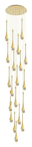 GONGKAI Lámpara de Techo de 13 pies, 20 Luces, candelabros de Lujo para Techo Alto, LED, 3 CCT, Regulables, Luces Colgantes de Cristal con Forma de Gota de Lluvia, candelabros de Lujo larg