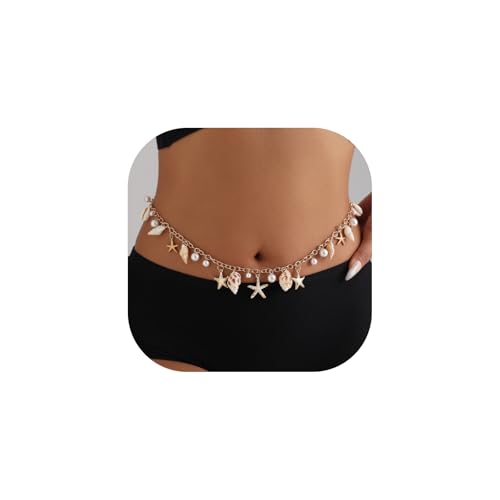 Mermaid Seashell Starfish Waist Chain for Women, Boho Shell Conch Pearl Body Chains, Summer Beach Body Jewelry