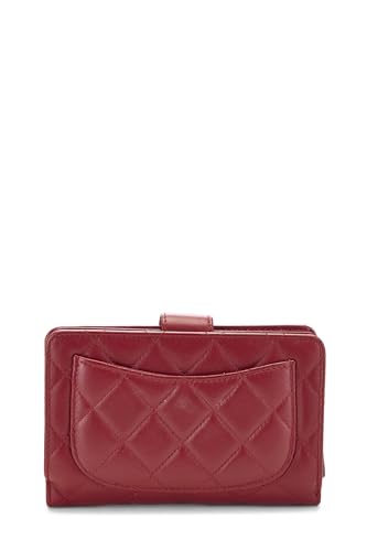 Pre-Loved Red Quilted Lambskin Compact Zip Around Wallet, Red3