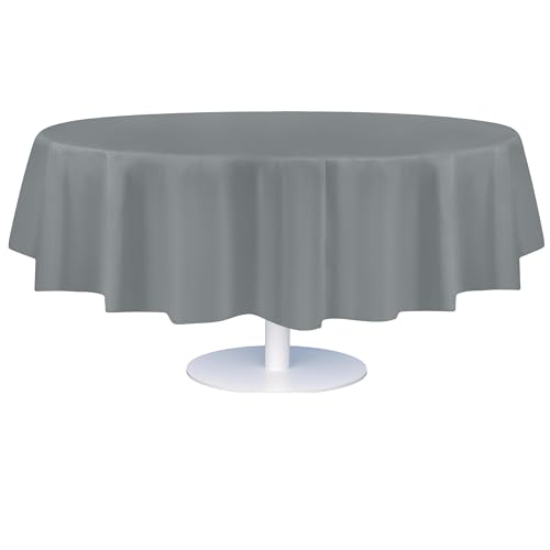 Image of Grandipity Plastic Table Cloth Disposable 12 Pack 84 inch Round Silver | Plastic table covers, durable disposable tablecloths, fade and tear-resistent table cover for party, event