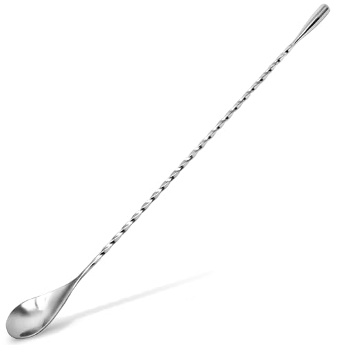 Zulay Premium 12 Inch Stainless Steel Cocktail Spoon - Long Attractive Spiral Design For Layering Drinks - Bar Spoon & Cocktail Mixing Spoon For Cocktail Shakers, Tall Cups & Pitchers (Silver)