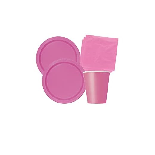 Isola Party Kit de fiesta de cumpleaños Eco-Friendly Hot Pink Solid (16 platos, 14 tazas, 20 servilletas)