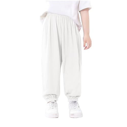 2-Pack Kids Breathable Summer Ice Silk Pants Loose Comfy Elastic Waist Anti-Mosquito Long Pants for Boys & Girls 2-10 Years3