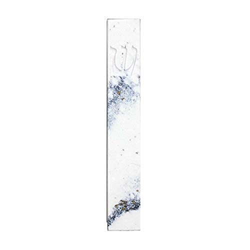 A&S Mezuzot Quartz Mezuzah Case with Engraved Shin Design Easy Peel and Stick Judaica Door Mezuza (White/Blue Veins, 8 Inches)
