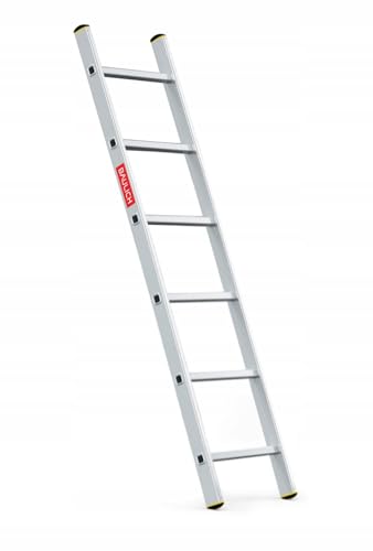 BAULICH - Anlegeleiter - Aluleiter - Leiter 6 Stufen - Wasserabweisend, Professionell, für Haus, Garten, Renovierung und Landwirtschaft, Rutschfeste Füße, Geriffelte Sprossen, Leicht 2,3 kg, mit Haken