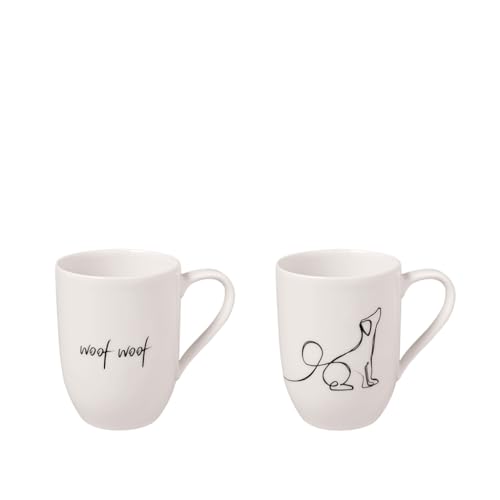 Villeroy & Boch – Statement Tassen Set 'Hund' 2 teilig Weiß, Schwarz, Spülmaschinenfest, Mikrowellensicher, Hundetassen, Dog Mug Tassen, Tasse, Kaffeetasse, Trinkgeschirr, Becher, Premium Porcelain