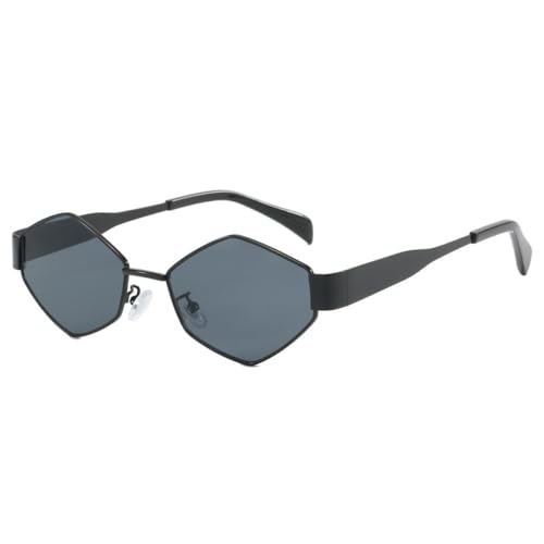 Lunettes de soleil losange femme monture métal verres irréguliers vintage noir UV400