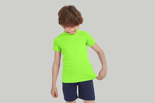 Image of 5-14Y Boys Girls Rash Guard UPF 50+ Short Sleeve Kids Neon Swim Shirts