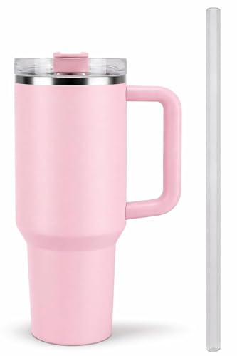 Image of Nestara Stainless Steel Tumbler - 1200ml, Leakproof Water Cup with Handle, Lid & Straw for Hot & Cold Drinks, Coffee Mug for Gym, Travel, Office & Outdoor (Pink)