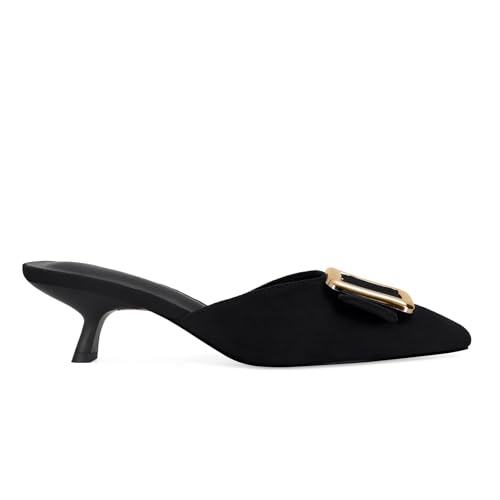 Image of ZJGZF Mesh Kitten Heels Mules for Women Closed Pointed Toe Slip on Backless Stiletto Slingback Low Heels Comfort Pumps Shoes