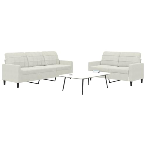 Keeushr 2-TLG. Sofagarnitur mit Kissen Creme Samtstoff Komfortables Sitzmöbel für Wohnzimmer und Lounge
