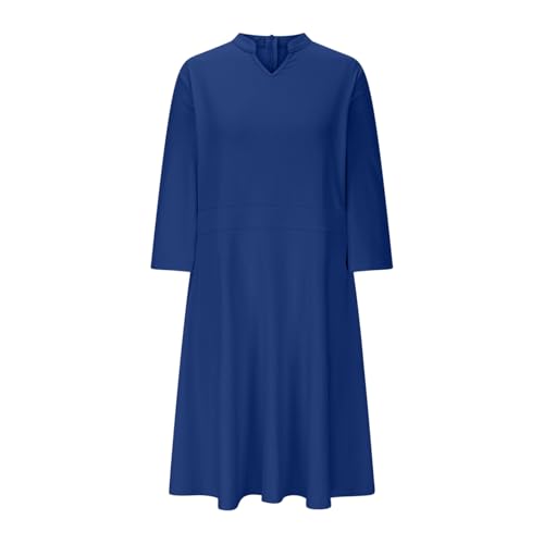 Women's Semi Formal A-Line Casual Dress, 3/4 Sleeve V-Neck Church Work Dresses Solid Color Basic Outfits with Pockets4