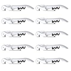 10 Sacacorchos de estilo clásico, Abridor de vino con doble impulso articulado, Incluye navaja cortacápsulas y abridor de tapones, Acero inoxidable. (Blanco)