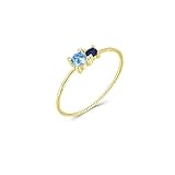 Divertido anillo de compromiso, bonito juego de anillos redondos de oro amarillo de 9 quilates/14 quilates con topacio, S 1/2, Oro amarillo de 9 quilates, Topacio