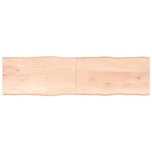 ZEYUAN Tischplatte 220x60x4 cm Massivholz Eiche Unbehandelt Baumkante, Arbeitsplatte, Holzplatte, Schreibtischplatte, Waschtischplatte, Küchenarbeitsplatte