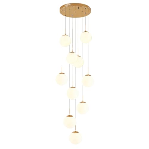Verre escalier de fileur suspension moderne 10 balles blanches pour haut plafond