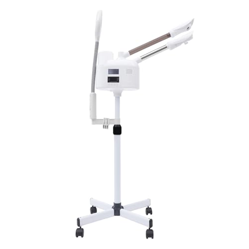 Vaporizador y lupa 3 en 1, dispositivo combinado, amortiguador facial, vaporizador de ozono caliente y frío, lámpara de lupa con boquilla giratoria de 360 grados para spa salón de belleza multifunción
