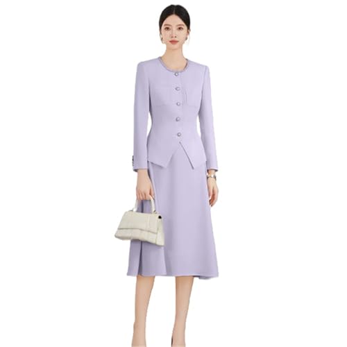 Ensemble jupe en tweed violet femme : costume tailleur aux finitions couture
