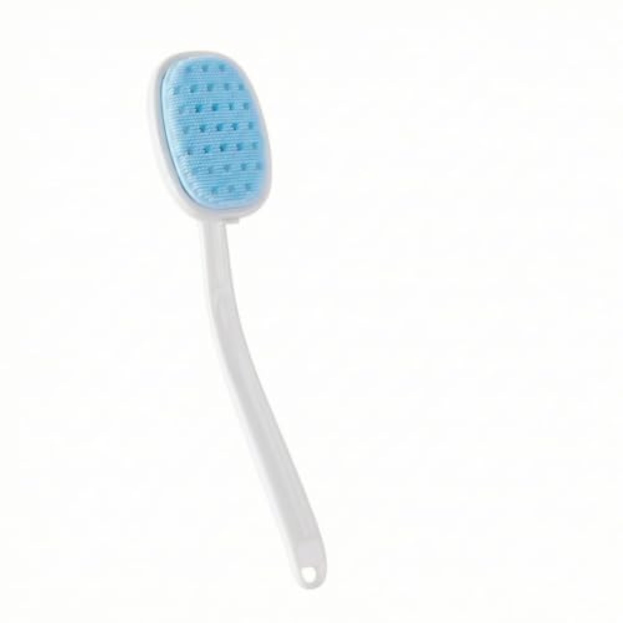 Soft Bristle Silicone Bath Brush, Long Handle, Light Blue