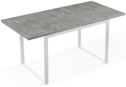 6. Bild von B&D home Esstisch Levin, ausziehbar 120-160 x80 cm 4-6 Personen Küchentisch Holztisch mit Kufengestell schwarz für Küche, skandinavisch Industrial Design, Beton Optik, 11202-UW-BETO-P