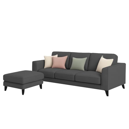 Image of Casaliving Grayon 3 Seater Convertible Sofa Set for Living Room, 3 Seater & Ottoman Modular Sectional Couch for Small Space (Black Colour) Fabric Sofa Set for Living Room