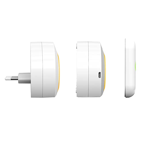 Byron DBY-23524 Funk-Türklingel-Set, Farbiger visueller Alarm, 8 Melodien & bis zu 200 m Reichweite, 4 Stufen Lautstärke, Klingeltaster, Klingel mit Batterie & Steckdosen-Klingel, Weiß