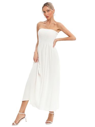 Image of Aigeman Women Strapless Tube Maxi Dress Flowy Swing Long Beach Sundress Sleeveless Boho Summer Dress with Pokets 330
