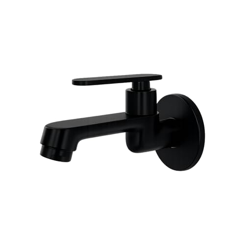 Image of New Ware Brass Bib Cock Tap Matte Black 5.5 Inch | Wall Mount Faucet with Flange | Bathroom Kitchen Sink Water Tap
