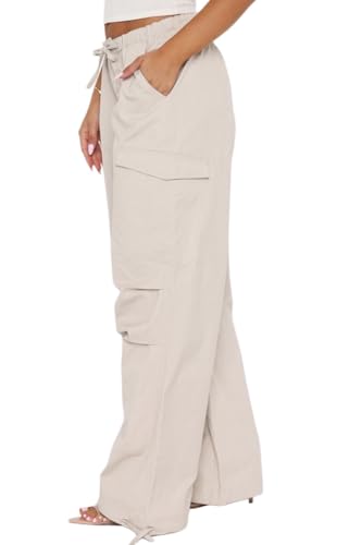 Women Cargo Pants Wide Leg Casual Baggy Parachute Pants Multi Pockets Y2K Straight Trousers3