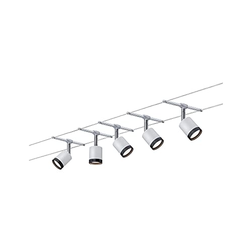 Paulmann 3981 TubeLED Système d'éclairage à spots sur câble - Set d'éclairage par fil sous tension avec 5 lampes suspendues - Plafonniers LED modernes et éco-énergétiques en plastique blanc/chrome