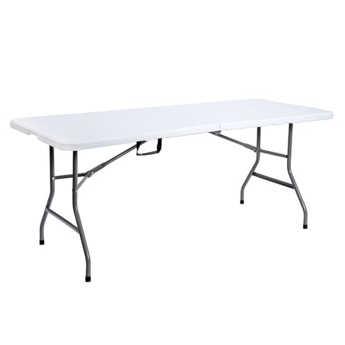 TSX TOOL Mesa Plegable Portátil 180cm HDPE Blanca | Resistente Exterior e Interior | Fácil Transporte y Almacenaje