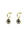 SINGULARU - Pendientes Aro Smiley Black Enamel Oro - Pendientes en Latón con Acabado Baño de Oro de 18 Kt. - Pendientes Cierre Tuerca a Presión - Joyas para Mujer