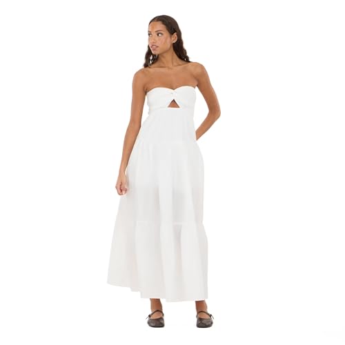Forever 21 Women's Maxi Dress with Twist Front, Sweetheart Neckline and Tiered Skirt, Ivory, XS at Amazon Women's Clothing store