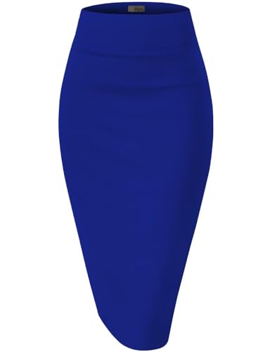 Hybrid & Company Women's Premium Nylon Ponte Stretch High Waist Pencil Suit Skirt Below Knee KSK45002 1073T Royal XL