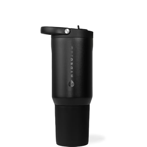 HydroJug Sport - Stainless Steel Tumbler with Straw, Vacuum Insulated, 20oz Leakproof Water Bottle, Ergonomic Design, Reusable, Dishwasher Safe, Rubber Base, Durable for Gym or Outdoors, Black