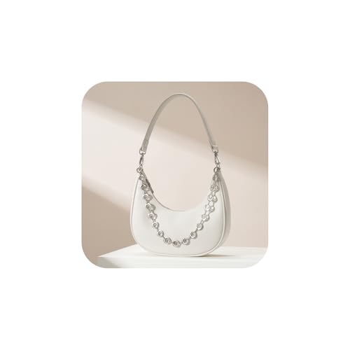 CHUNLI Small Shoulder Bag for Women, PU Leather Crescent Hobo Purses with Silver Chain, Women's Work Casual Evening Handbag - Main Image