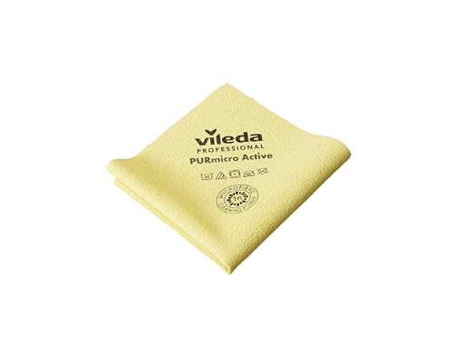 Vileda Professional, Bayeta PurMicro Active, Amarillo, Microfibra alto rendimiento, Recubrimiento PUR, Superficies lisas, Inox, Vidrio, Alta absorción, Secado sin rastros, Disponible 5 colores,38x35cm